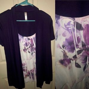 Dressy casual blouse with purple flowers